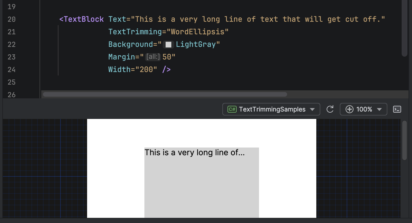 A screenshot of an IDE, displaying a long line of text in a box that is cut off after a complete word, with an ellipsis added.